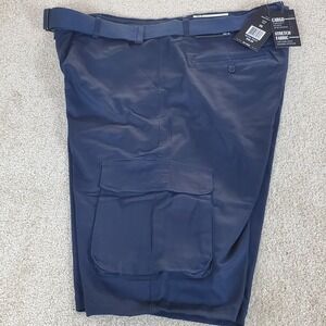 Blu Rock Men's Cargo Shorts Navy Blue Size 36 Belted NWTGS 4 Way Stretch